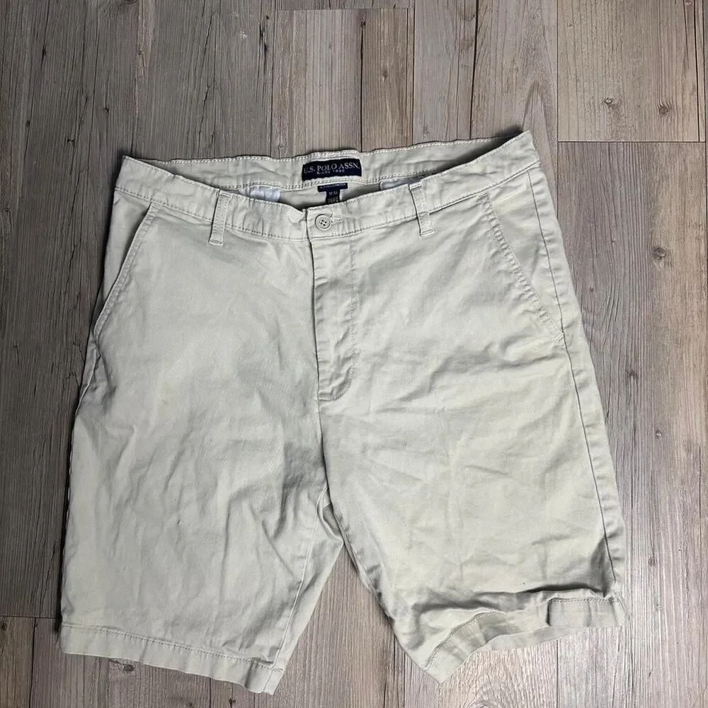 Us-polo-assn Men's Cream and Tan Shorts